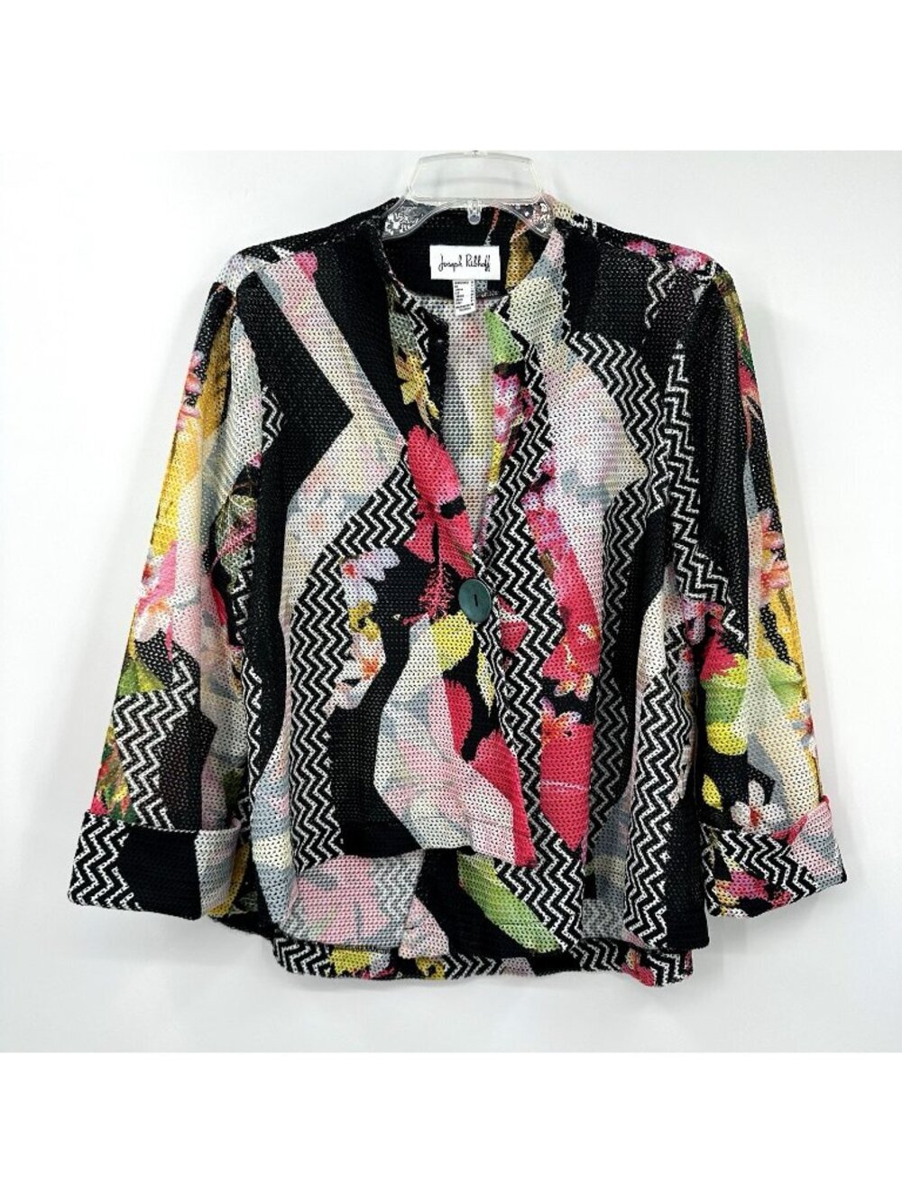 JOSEPH RIBKOFF jacket blazer colorful 10 asymmetrical laser cut lagenlook artsy